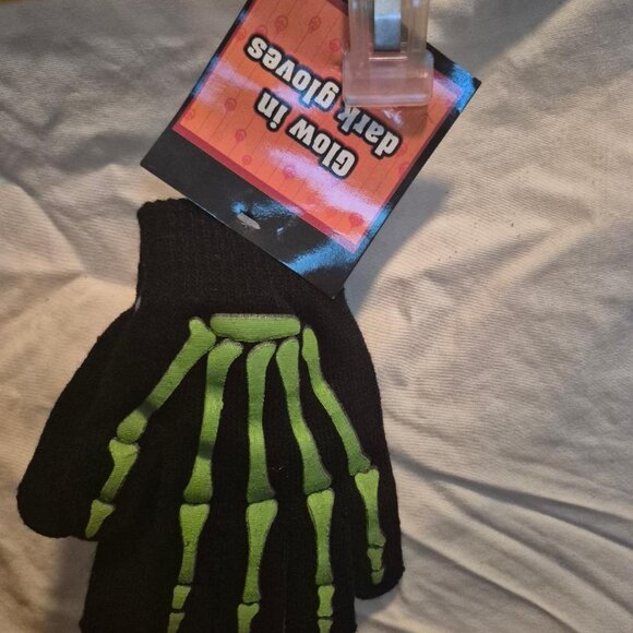 Glow in the Dark Skeleton Gloves Fancy Dress Halloween Costume Accessory - Picture 1 of 1